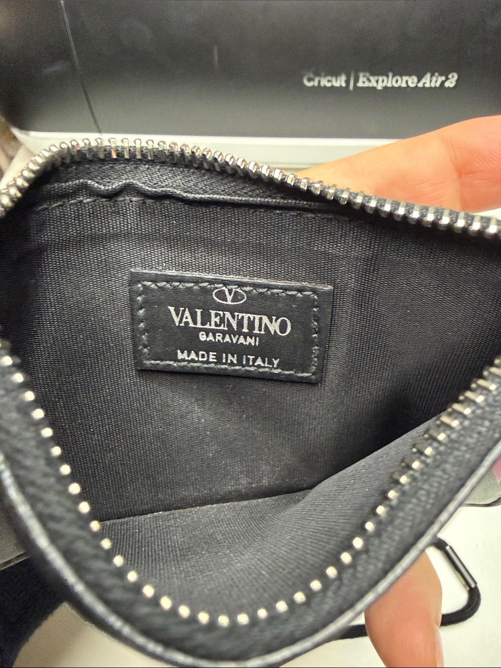 Valentino Black Leather VLTN Rainbow Logo Cardholder with Strap - Picture 7 of 7